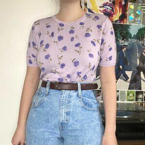 Laura Scott Purple Mid Sleeve Floral Vintage Shirt